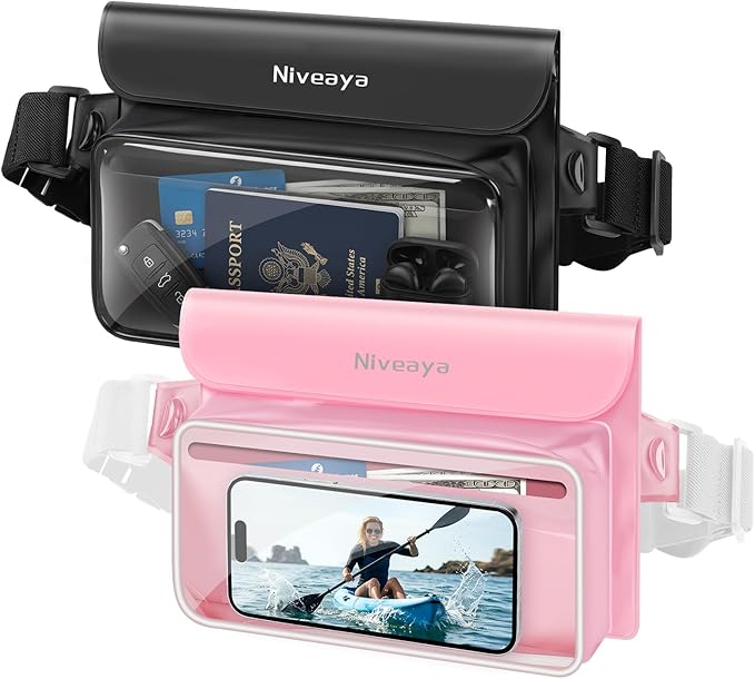 Niveaya IPX8 Waterproof Fanny Pack for Men Women, Large Capacity Touch Screen Dry Bag for Kayaking, Paddle Boarding, Waterpark & Swimming Essentials, Adjustable Waist Strap Pouch for Cell Phone