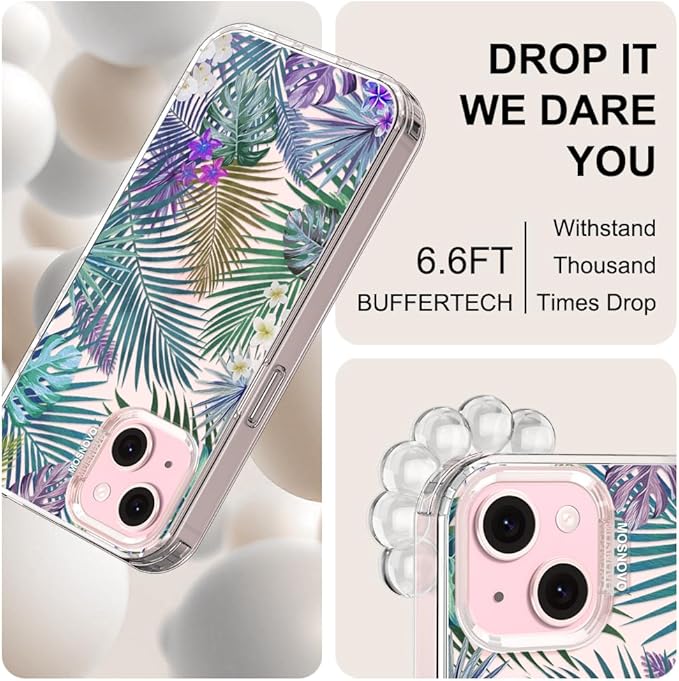 MOSNOVO Case for iPhone 15, [Buffertech 6.6ft Military-Grade Drop Protection] [Anti Peel Off Tech] Clear TPU Bumper Phone Case Cover Design - Tropical Rainforests