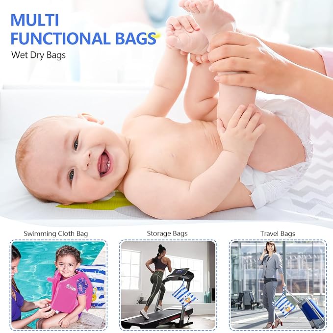 ALVABABY 2pcs Waterproof Wet Dry Bags,Reusable with Two Zippered Pockets,Baby Cloth Diaper,Travel,Beach,Pool,Daycare,Soiled Baby Items,Yoga Gym Bag,Swimsuits or Wet Clothes LW-SWDBS9394
