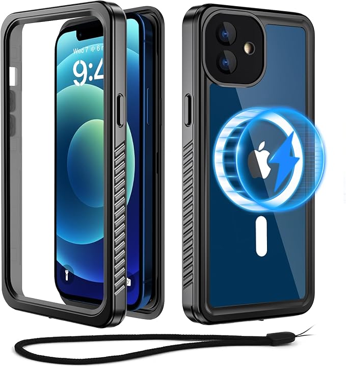 Beeasy for iPhone 12 Waterproof Case Compatible with Magsafe IP68 Underwater Military Grade, Phone Case with Shockproof, Dustproof, Rugged 360 Full Body Protection Cover with Built-in Screen Protector