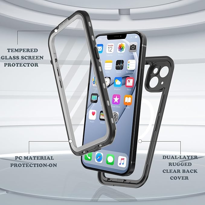 for iPhone 14 Case Waterproof, [Shockproof] [Dustproof] [IP68 Waterproof] Full-Body Hard Case Built-in [Lens Screen Protection] for Diving Case (Black, for iPhone 14 6.1in)