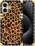 for iPhone 17 Case Luxury Golden Decoration for Girl Women Soft TPU Shockproof Protective Hard PC Back for iPhone 17 Crazy Pattern Brown Leopard Texture