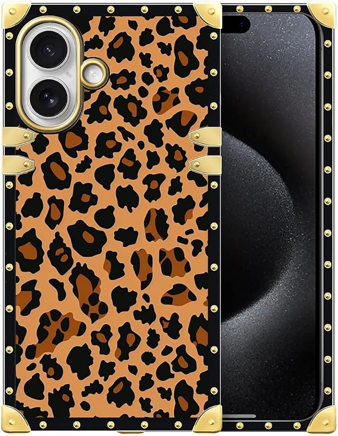 for iPhone 17 Case Luxury Golden Decoration for Girl Women Soft TPU Shockproof Protective Hard PC Back for iPhone 17 Crazy Pattern Brown Leopard Texture