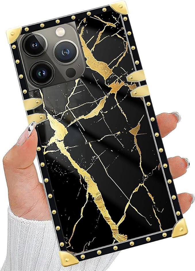 Compatible with iPhone 15 Pro Case, Black Gold Marble Nature Luxury Golden Decoration for Girl Women Soft TPU Shockproof Protective Hard PC Back for iPhone 15 Pro