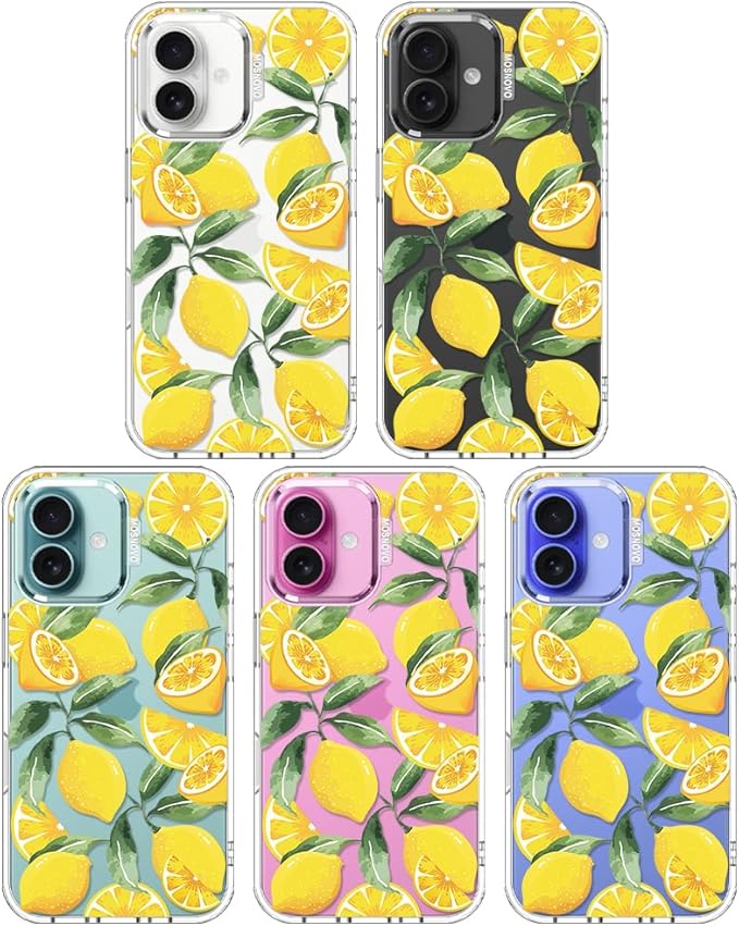 MOSNOVO Case for iPhone 16, [Buffertech 6.6ft Military-Grade Drop Protection] [Anti Peel Off Tech] Clear TPU Bumper Phone Case Cover Design - Lemon