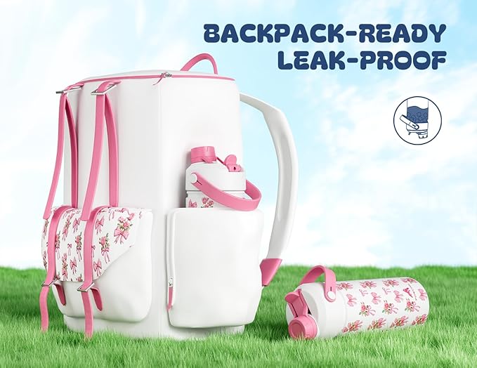 18 oz Insulated Girls Water Bottle: Spill-Proof, Stainless Steel Cup with Straw Spout Lid, BPA-Free, Cupholder Friendly, 24H Cold for School, Camping, Sports, Birthday Gift for Kids (Rosy Bouquet)