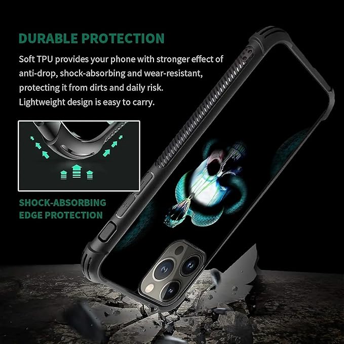 for iPhone 15 Pro Max Case, Skeleton Winding Snake Pattern Graphic Design Girl Boy Soft Silicone Hard Acrylic Shock Protection for iPhone 15 Pro Max