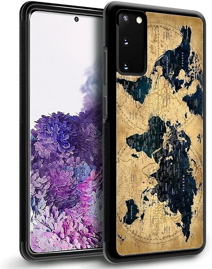 for Samsung Galaxy S20 Plus Case, Brown World Map Pattern Graphic Design Girl Boy Soft Silicone Hard Acrylic Shock Protection for Samsung Galaxy S20 Plus