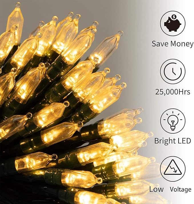 Brightown Battery Operated Christmas Lights 2 Pack 18 Feet 50 LED Clear Mini String Lights with 8 Modes Waterproof Tree Lights for Xmas Outdoor Indoor Holiday Party Garden Decor, Warm White