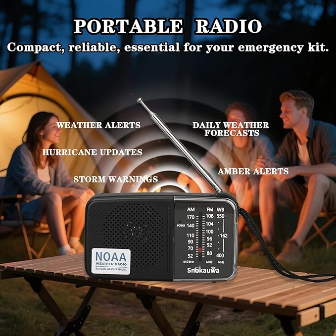 Portable AM FM Transistor Radio Battery Operated, NOAA Weather Radio with Loud Speaker, Headphone Jack, 2 AA Batteries, Excellent Reception, for Everyday Carry Essential, Travel, Storms
