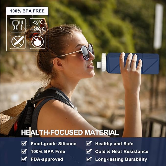 BEAUTAIL Collapsible Water Bottles 20.6oz, Silicone Foldable Portable Travel Water Bottle, BPA-Free, Leakproof Reusable for Traveling Camping Hiking Cycling Yoga Sports Outdoor, 1 Pack (Dark Blue)