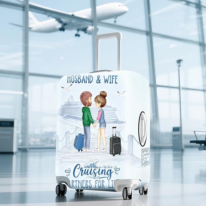 Valentine'S Day Couple Travel Luggage Cover -Stretchable Airplane Suitcase Protector Sleeve,Universal Washable Fit for 32-34 Inch Checked Baggage,Water Resistant Durable Luggage Protector,XL