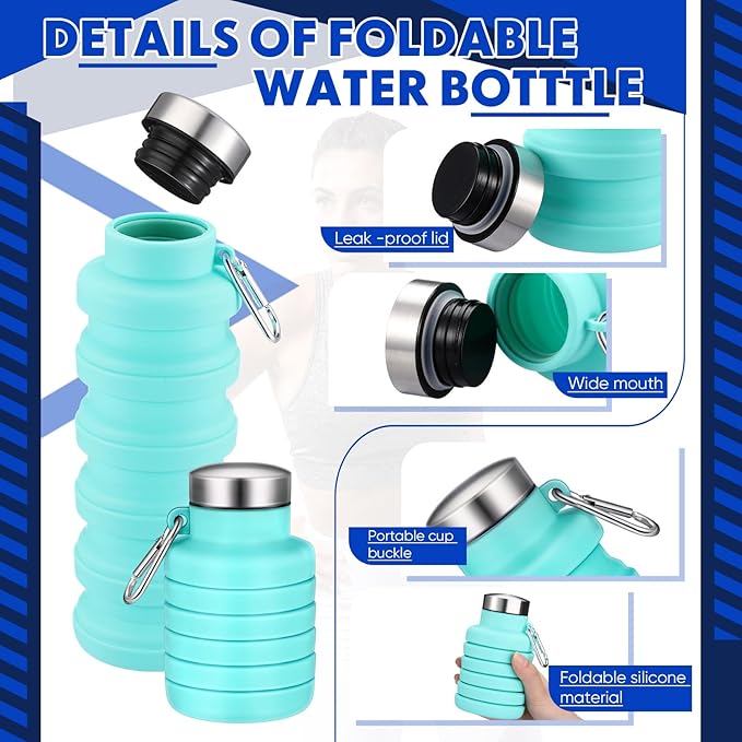 Baderke Collapsible Water Bottles 17oz Travel Sports Portable Water Bottle with Portable Buckle Silicone Lightweight Reusable Leakproof for Camping Hiking Yoga Outdoor(Green)