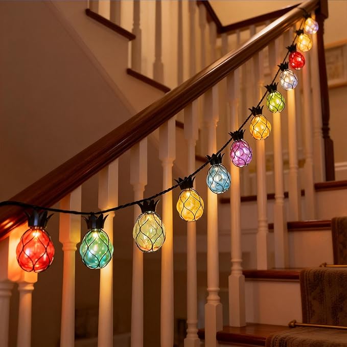 Vigdur Pineapple String Lights - Outdoor Patio Lights Plug in with 10 Pineapple Bulbs Connectable, Indoor String Light for Bedroom Bistro Tiki Decor(10FT