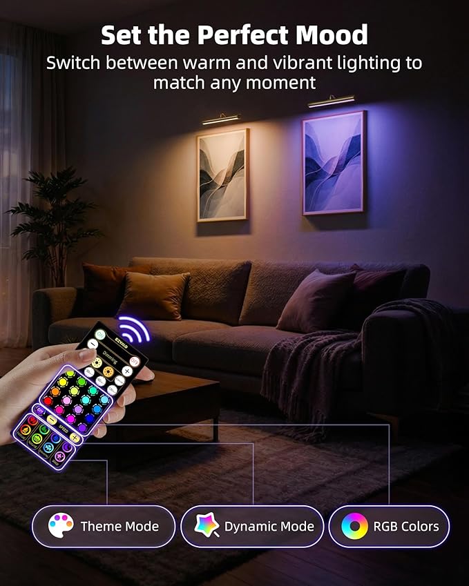 EZVALO 13in Picture Light for Wall, 4000mAh Rechargeable Art Light with Remote, RGB & 3 Color Temps, Battery Operated Wall Light for Paint, Photo - 2 Pack