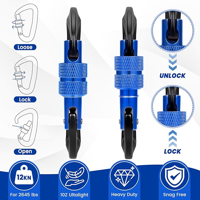 3 Heavy Duty Carabiner Clips 12kN (2697 lbs)-Lightweight Locking Carabiners for Securing Pets，Camping, Hiking, Hammock，Outdoor and Gym etc, Keychains& Utility