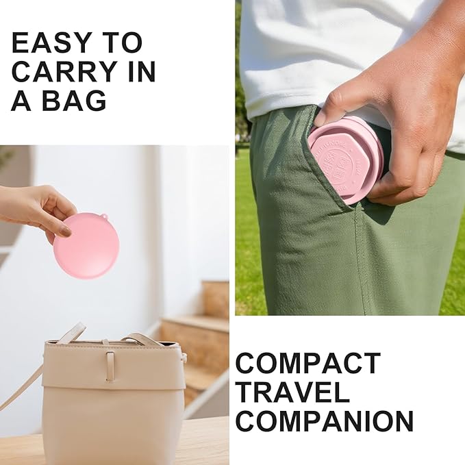 Collapsible Travel Cup with Lid (6oz/180ml) - BPA Free Silicone Folding Cup with Stainless Steel Rim - Portable Pocket Cup for Mouthwash, Pills, Hiking, Camping & Kids(Sakura Pink)