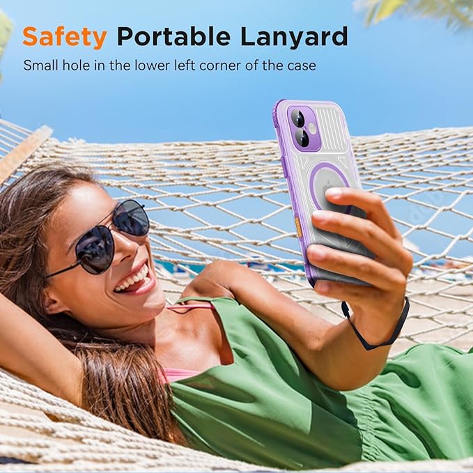WIFORT for iPhone 16 Waterproof Case, [IP68 Underwater] [Blue Light Filter Lens] [15FT Military Shockproof], Fit for Magsafe Full Body Magnetic Frosted Phone Case with Lanyard, 6.1" Purple