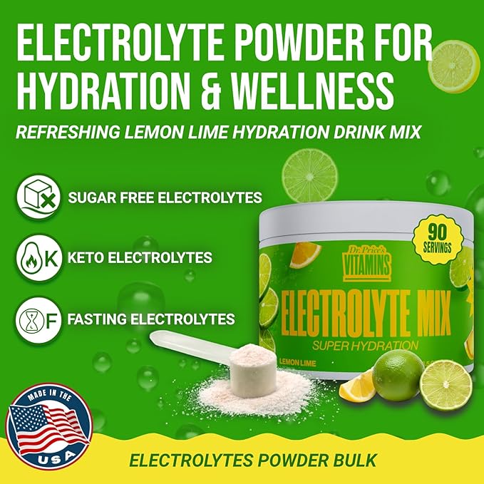Dr. Price’s Electrolytes Powder Bulk – Lemon Lime, 90 Servings | Sugar Free Hydration Drink Mix with 72+ Trace Minerals, Manganese | Keto Electrolytes | Vegan, Doctor-Formulated, Made in USA