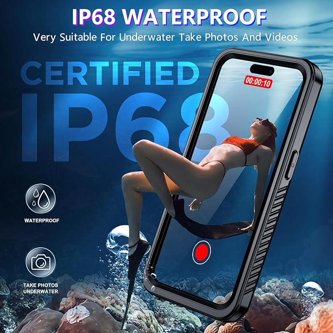 2025 New Designed for iPhone 15 Pro Max Case Waterproof, [Built-in Screen Protector & Glass Camera Protector][Full Body Shockproof][IP68 Underwater][Dropproof] Phone Case for iPhone 15 Pro Max 6.7"