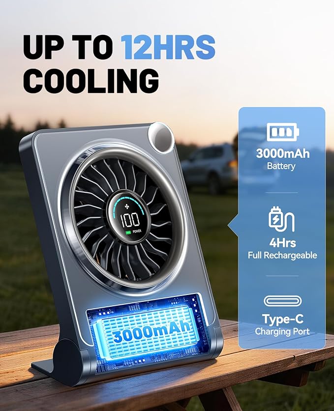 Small Desk Fan, Quiet Portable Table Fan with 100 Speeds, 12 Hrs Cooling, Strong Airflow, Digital Display, 180° Adjustable, Rechargeable Desktop Fan for Bedroom Office Cruise Travel, Black