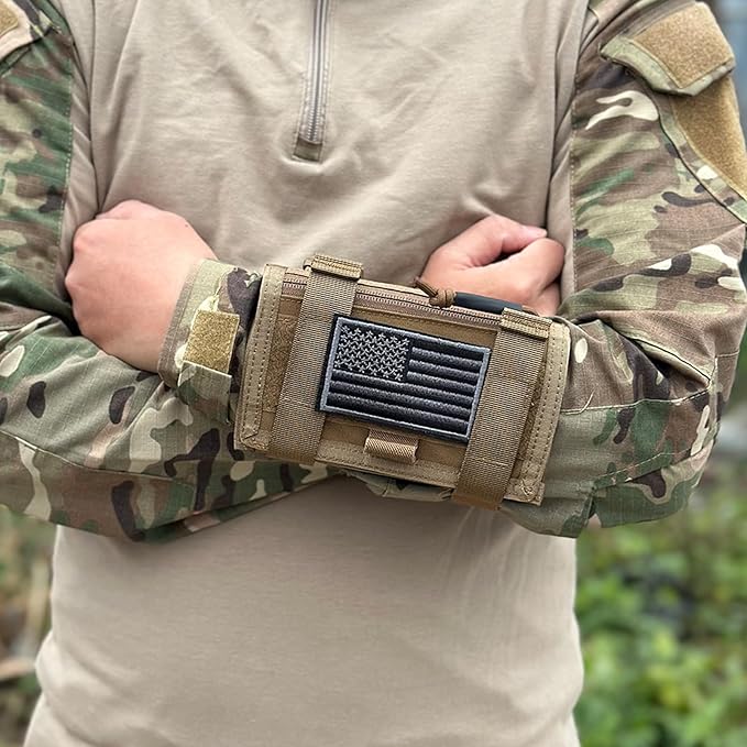 Tactical Arm Sleeve Map Pouch Case Documets Holder Wrist Case Wrist Map Holder QB Wristband Map Case Military Arm PouchTactical USA Flag Patch