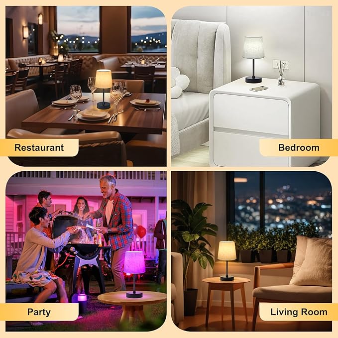 Wowag Small Cordless Table Lamp,5000mAh Rechargeable Battery Operated Desk Lamp,3 Colors & 7 RGB Stepless Dimmable, Portable Touch Fabric Shade LED Night Light for Bedroom Restaurant Home(Flaxen)