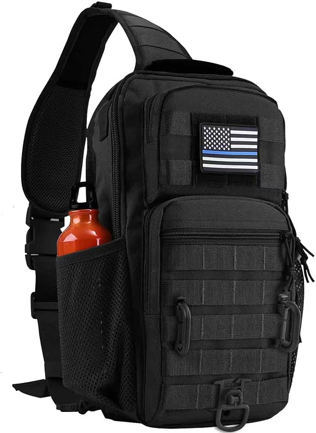 Rover Sling Pack Tactical Shoulder Sling Bag Backpack with Bottle Holder Crossbody Chest Bag, Black