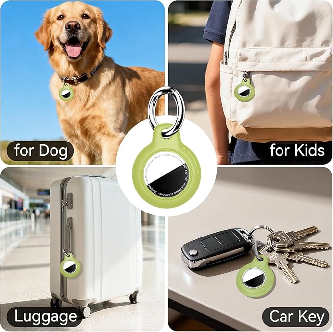 for Apple AirTag 2nd & 1st Gen, Waterproof Case for AirTag Holder Keychain,GPS Tracker Cover for Dog,Car Key,Luggage-D5-Light Green