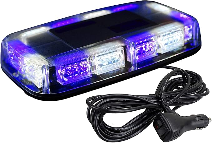 ASPL 48LED Roof Top Strobe Lights, High Visibility Emergency Safety Warning LED Mini Strobe Light bar with Magnetic Base for 12-24V Snow Plow, Trucks, Construction Vehicles (Blue/White)