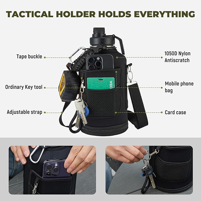 COKTIK 128oz Insulated Water Bottle - Stainless Steel Vacuum Metal, Portable 1 Gallon Large-Capacity Sports Bottle with Straw, Carry Bag and Handle Strap, Ideal for Gym & Hiking(Black)