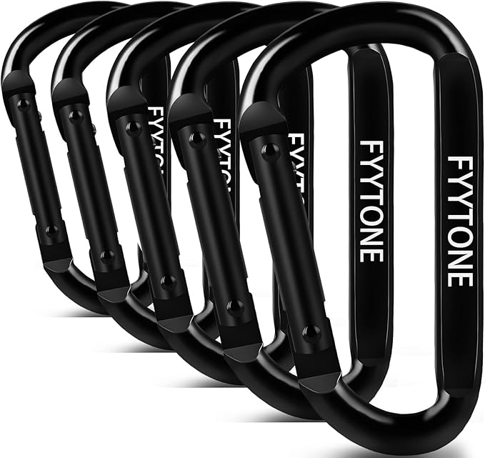 Black Steel Heavy Duty Carabiner Clip, 880 lbs 3" Carabiners D Ring Spring Snap Hooks for Hammocks, Camping, Hiking, Keychains, Outdoors and Gym, Dog Leash.