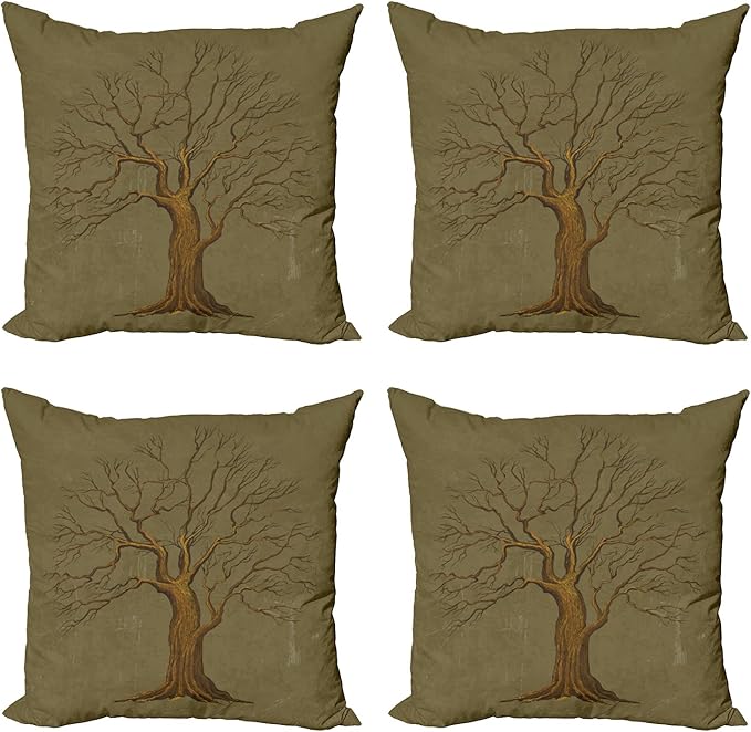 Ambesonne Tree Throw Pillow Cushion Case Pack of 4, Illustration of a Big Tree on Antique Old Paper Vintage Style Artwork Design Print, Modern Accent Double-Sided Digital Printing, 24", Pale Green