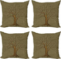 Ambesonne Tree Throw Pillow Cushion Case Pack of 4, Illustration of a Big Tree on Antique Old Paper Vintage Style Artwork Design Print, Modern Accent Double-Sided Digital Printing, 20", Pale Green