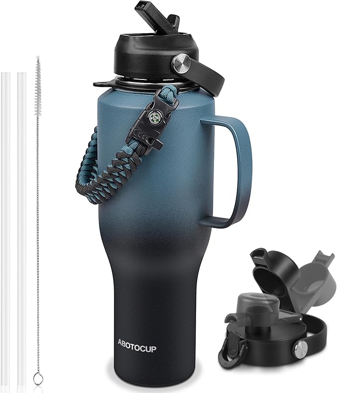 ABOTOCUP Water Bottle 40oz, Insulated Tumblers with Handle & Straw Lid, Insulated Water Bottle Fits in Cup Holder, Double Wall BPA-Free, Stainless Steel Travel Cup Leak-proof to Keep Cold 24H&Hot12H