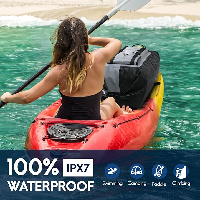 Haimont Waterproof Backpack Roll Top Dry Bag Kayak Dry Backpack IPX7 for Outdoor Dry Pack Boating Fishing 60L, Black/Gray