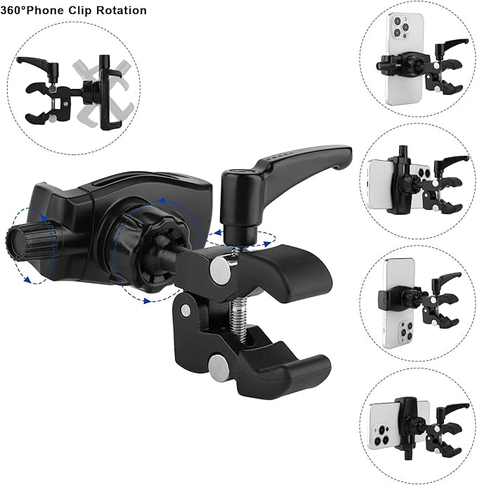 Mippko Phone Holder for Golf Cart/Microphone Stand/Cart/Railing/Handlebar/Rod,Fit for 3.5~7.5 inch iPhone/Nexus/HTC/LG/Smartphone,360°Adjustable Clip Aluminum Alloy Mount