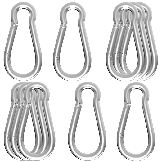 Carabiner, Heavy Duty Galvanized Steel Spring Snap Hook Carabiner Clips with 1000LBS Holding Capacity, Ideal for Outdoor, Hammock, Swing and Travel (M12 4.7Inch, 10PCS)