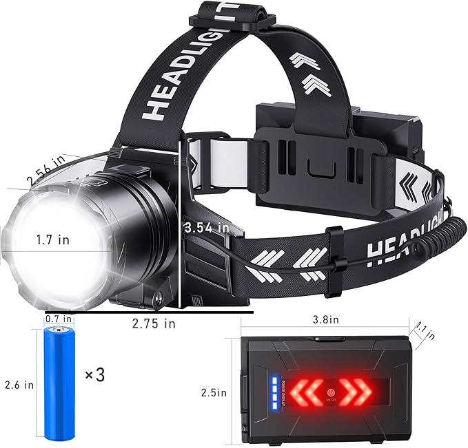Super Bright Headlamp Rechargeable 99000 Lumens, 7 Modes Head Lamp, Zoomable Head Light for Forehead, 90° Adjustable Headlamps for Adults, Long Runtime & Waterproof Fishing, Camping