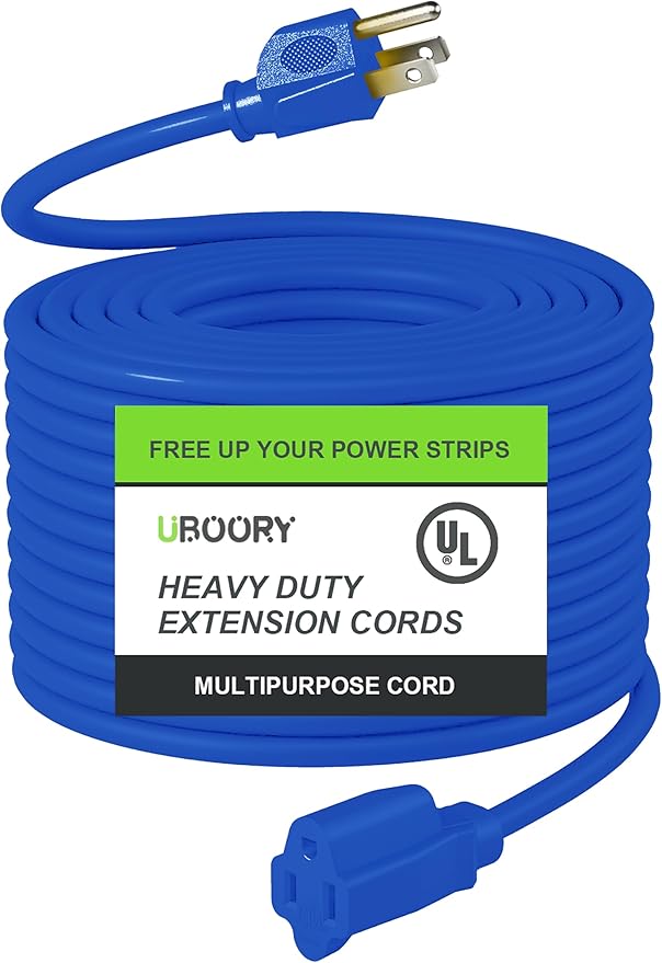 Outdoor Extension Cord Waterproof 100 FT, Blue 14/3 SJTW Heavy Duty, Flexible 100% Copper 3 Prong Extension Cord for Lawn, Garage,UL Listed
