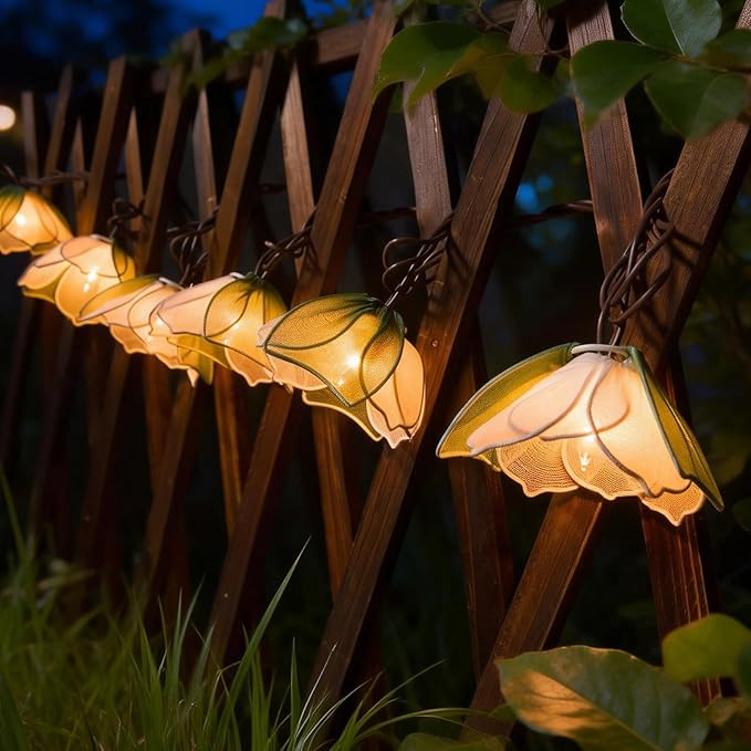 TWINKVILLA Decorative String Lights Plug in with 10 Bulbs, Flower Garland Fairy Lights Connectable Weatherproof Outdoor Indoor for Wedding Pergola Bedroom Porch Floral Home Decor (Green White)