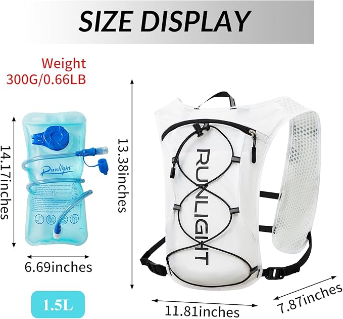 Runlight Running Vest for Women Men Lightweight Hydration Backpack Pack with 1.5L Water Bladder Bag Hydro Daypack for Hiking,Trail,Skiing,Camping,Cycling,Race,Marathon