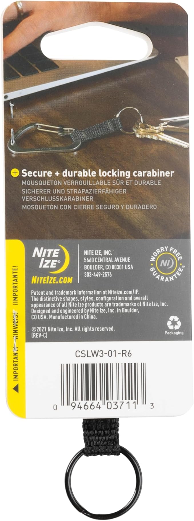 Nite Ize CSLW3-01-R6 SlideLock Ring, Aluminum Locking Carabiner Key, 3-25lb Capacity, Black