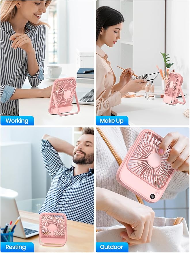 TOPK 2 Pack 5000mAh Portable Desk Fan, Ultra-Thin Rechargeable Battery Operated Fan with Digital Display, Quiet 4-Speed Small Personal Travel Fans for Office, Bedroom, Cruise, Outdoor