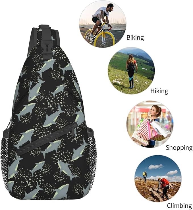 Sea Shark Sling Bag For Women Men Cute Shark Pattern Backpack Crossbody Shoulder Bag Sling Backpack Chest Bag Travel Hiking Casual Sport Daypack