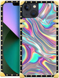 Compatible with iPhone 13 Case, Holographic Abstract Iridescent Textures Luxury Golden Decoration for Girl Women Soft TPU Shockproof Protective Hard PC Back for iPhone 13
