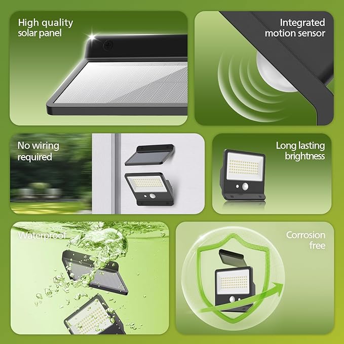 Philips Solar Security Light Outdoor LED 6500K, Solar-Powered Flood Light w/PIR Motion Sensor, Remote Control w/16ft Cable, IP65 Waterproof, 3 Modes (1)