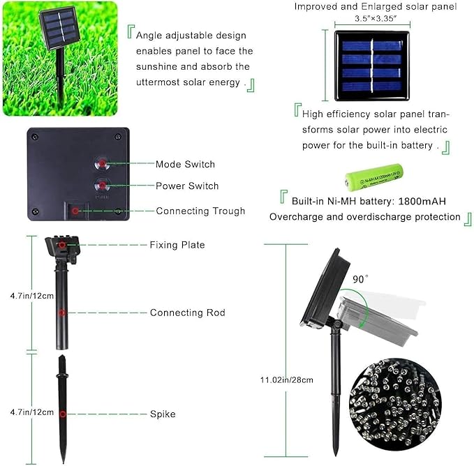 OZS 4 Pack 320LED Solar String Lights for Outside, Solar Christmas Lights Outdoor Waterproof with 8 Lighting Modes, Green Wire Solar Powered Tree Light for Garden, Party, Xmas Decorations (Warm White)