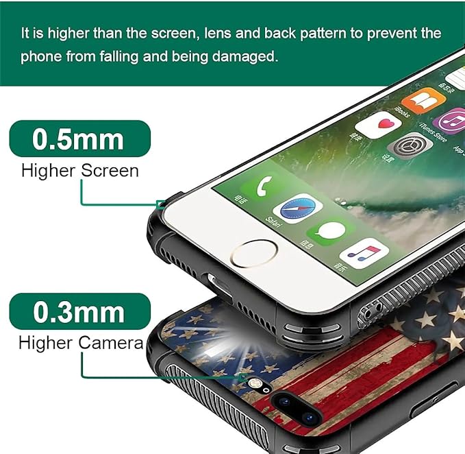 Case for iPhone 7 Plus/8 Plus, Red American Flag Horse Cross Pattern, Soft Silicone Hard Acrylic for Shock Protection