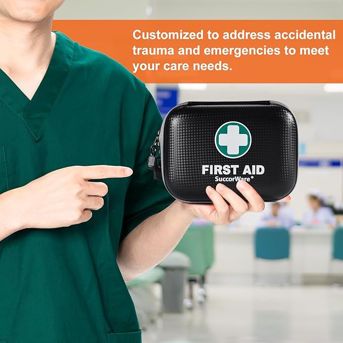 SuccorWare 150 Pieces Mini First Aid Kit - Small Medical Kit with Hard Shell - Emergency First Aid Kit for Car, Travel, Home, Outdoor, Office, Camping, Hiking (Black)
